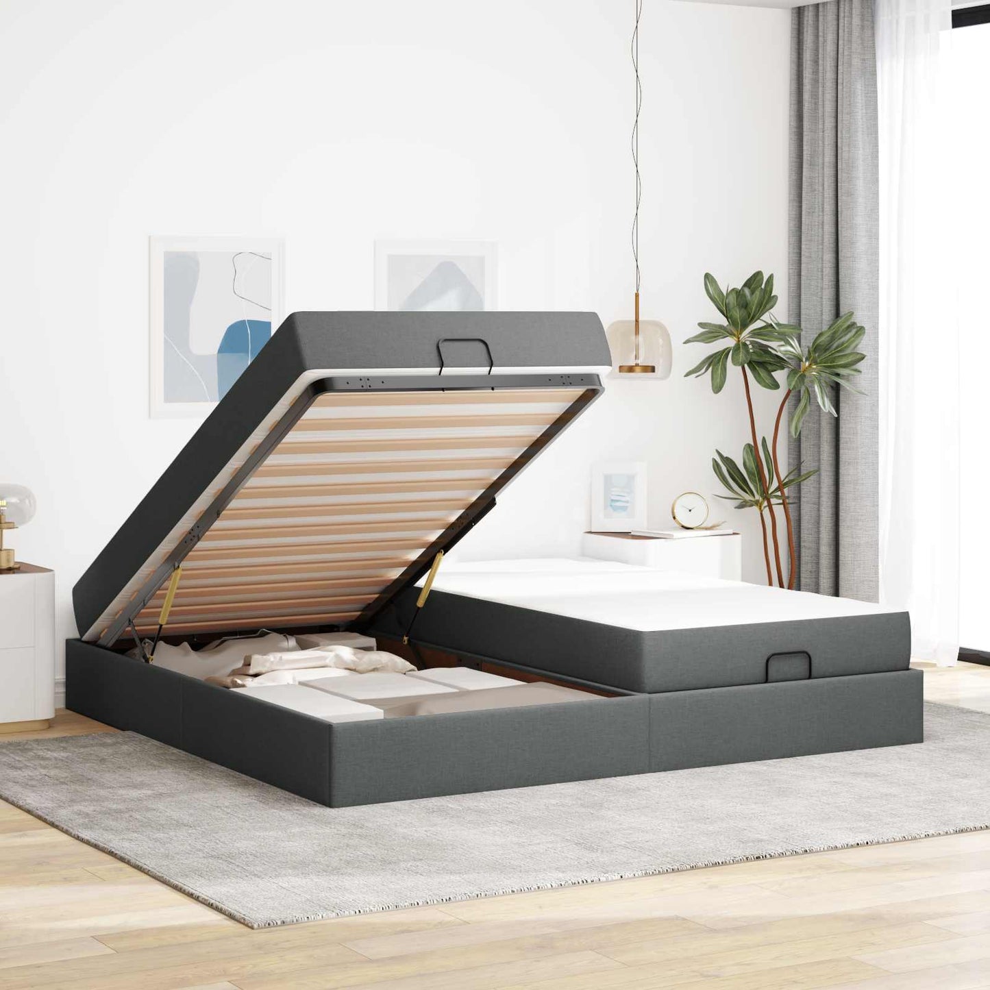 Bedframe met matras met matras 2 pcs Dim Grijs Stof is nu te koop bij PeponiXL, paradijselijk wonen!