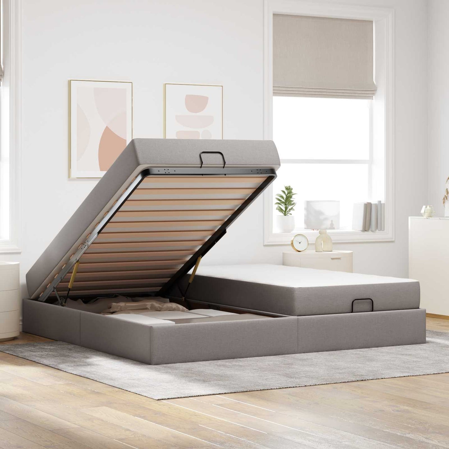 Bedframe met matras met matras 2 pcs Taupe Stof is nu te koop bij PeponiXL, paradijselijk wonen!