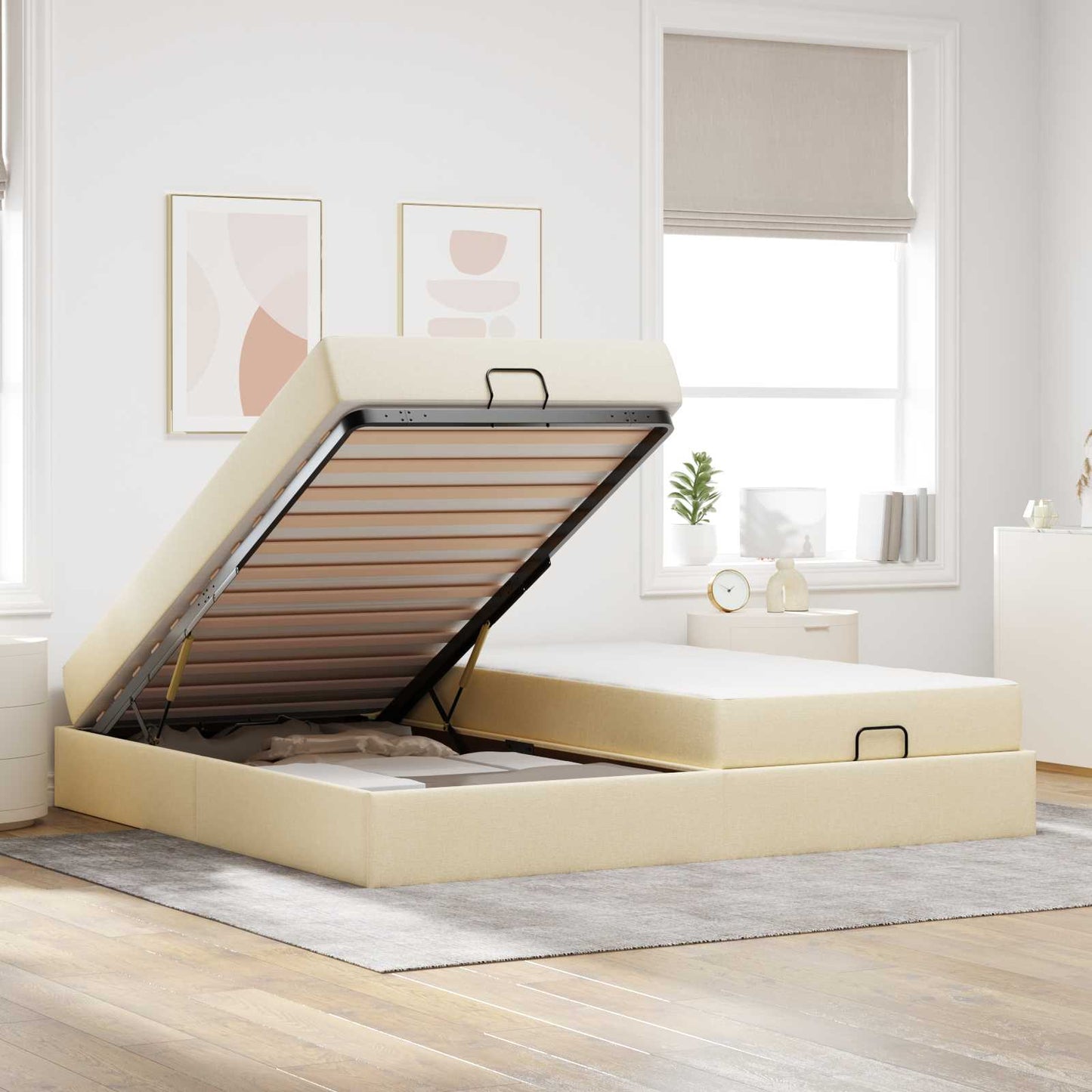 Bedframe met matras met matras 2 pcs Crème Stof is nu te koop bij PeponiXL, paradijselijk wonen!