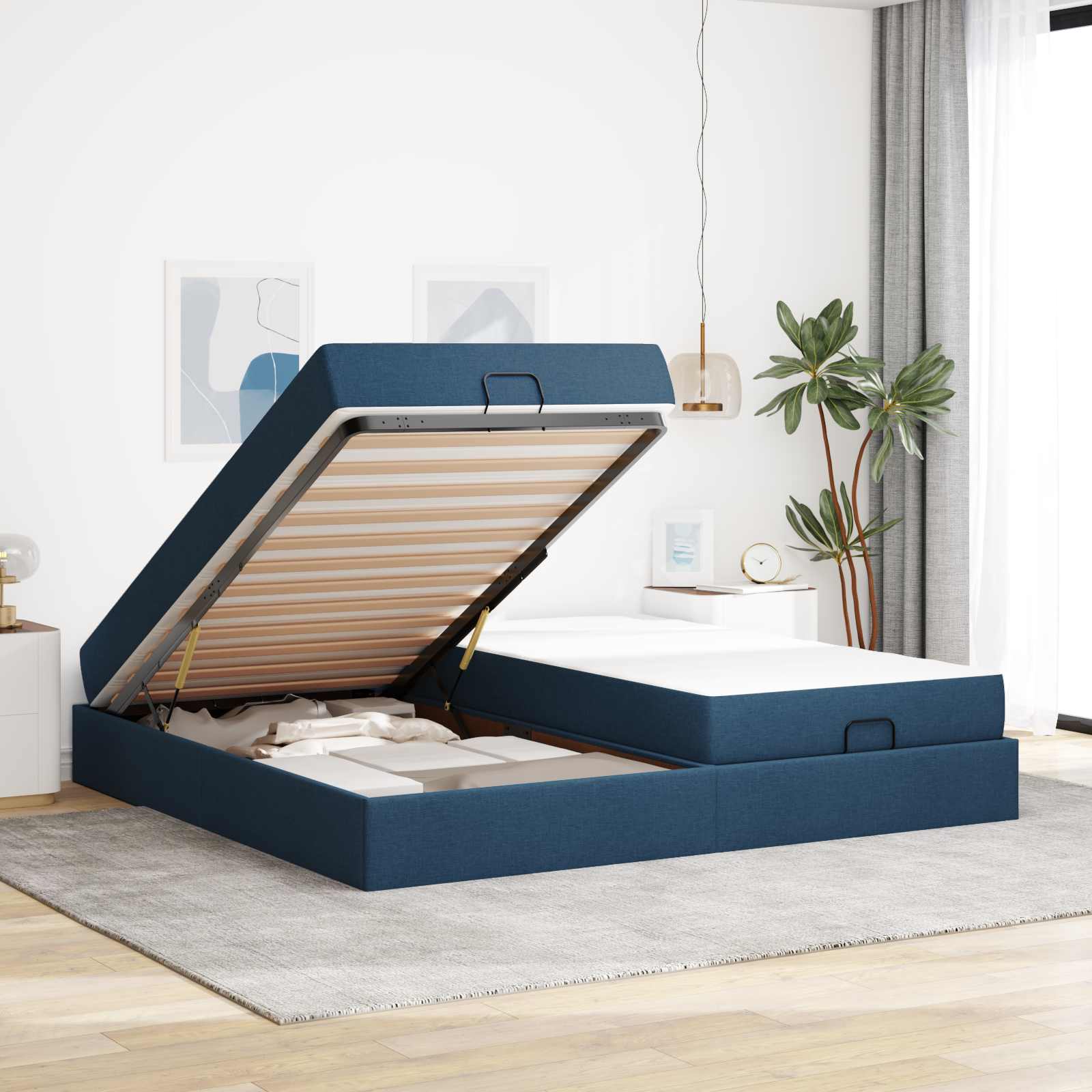 Bedframe met matras met matras 2 pcs Blauw Stof is nu te koop bij PeponiXL, paradijselijk wonen!
