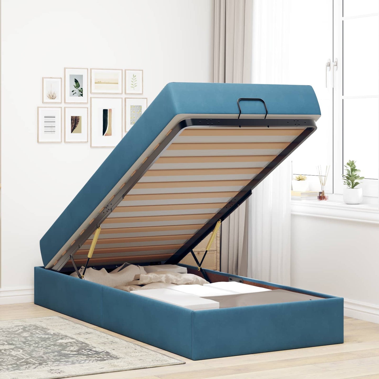 Bedframe met matras met matras 2 pcs Blauw Fluweel is nu te koop bij PeponiXL, paradijselijk wonen!