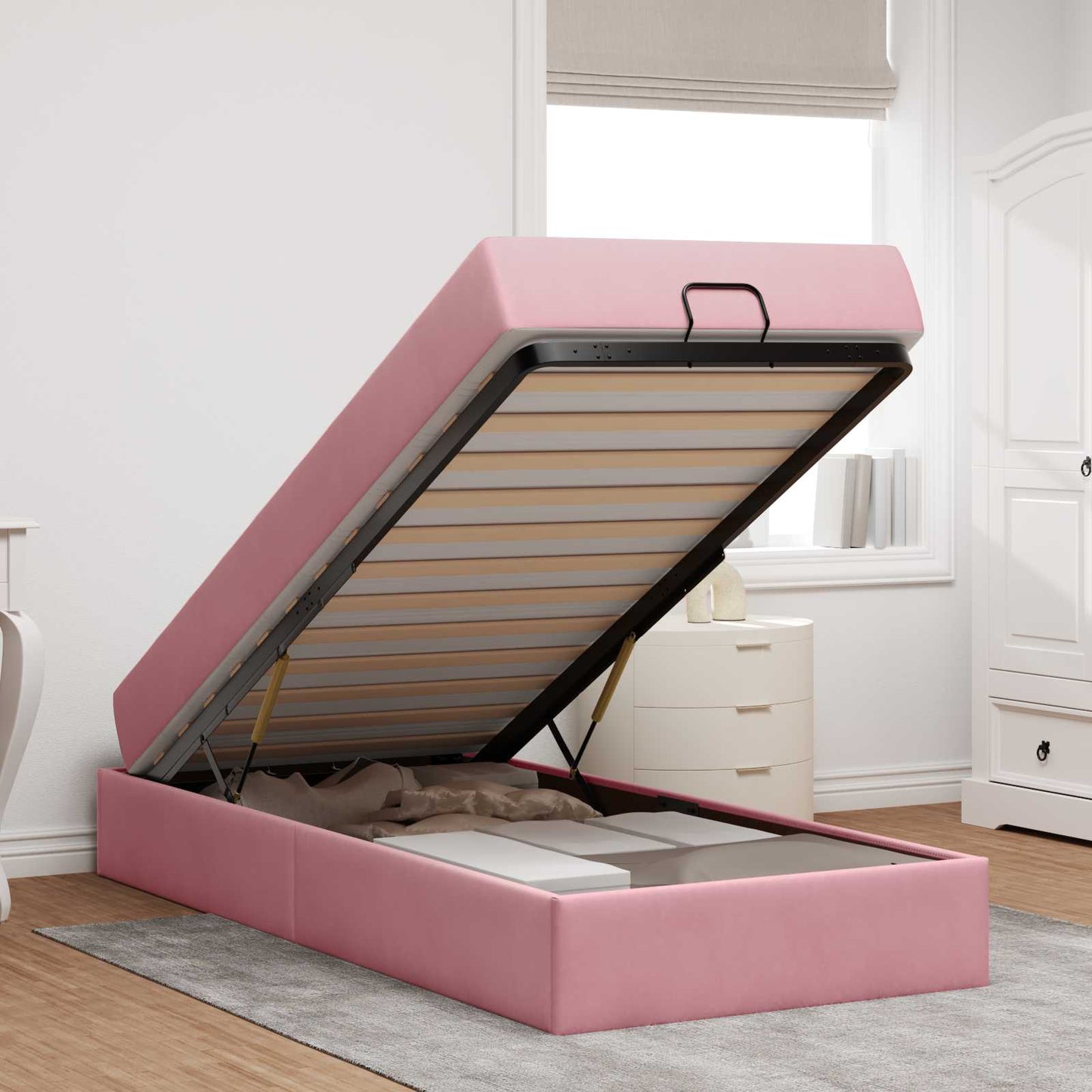 Bedframe met matras met matras 2 pcs Roze Fluweel is nu te koop bij PeponiXL, paradijselijk wonen!