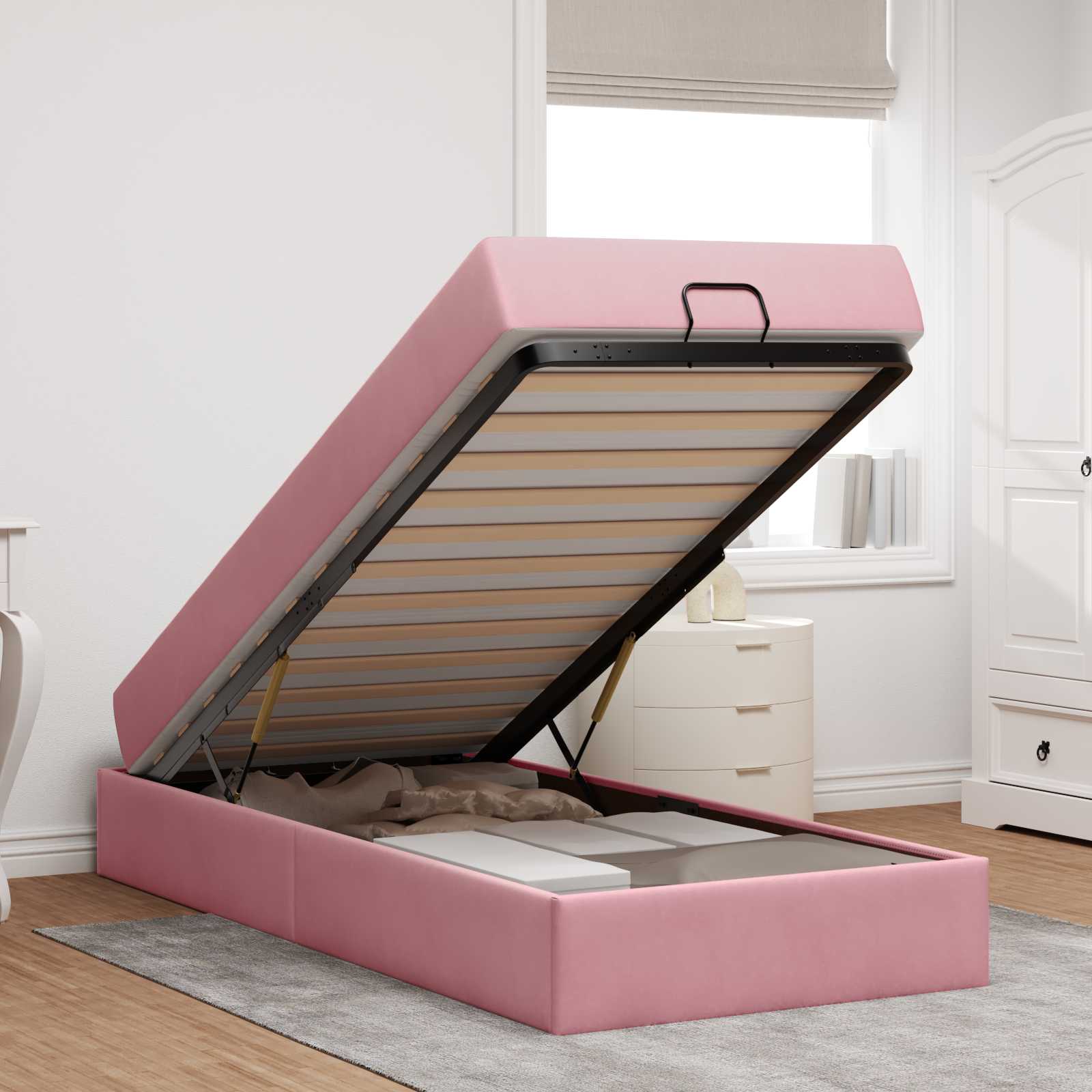 Bedframe met matras met matras 2 pcs Roze Fluweel is nu te koop bij PeponiXL, paradijselijk wonen!