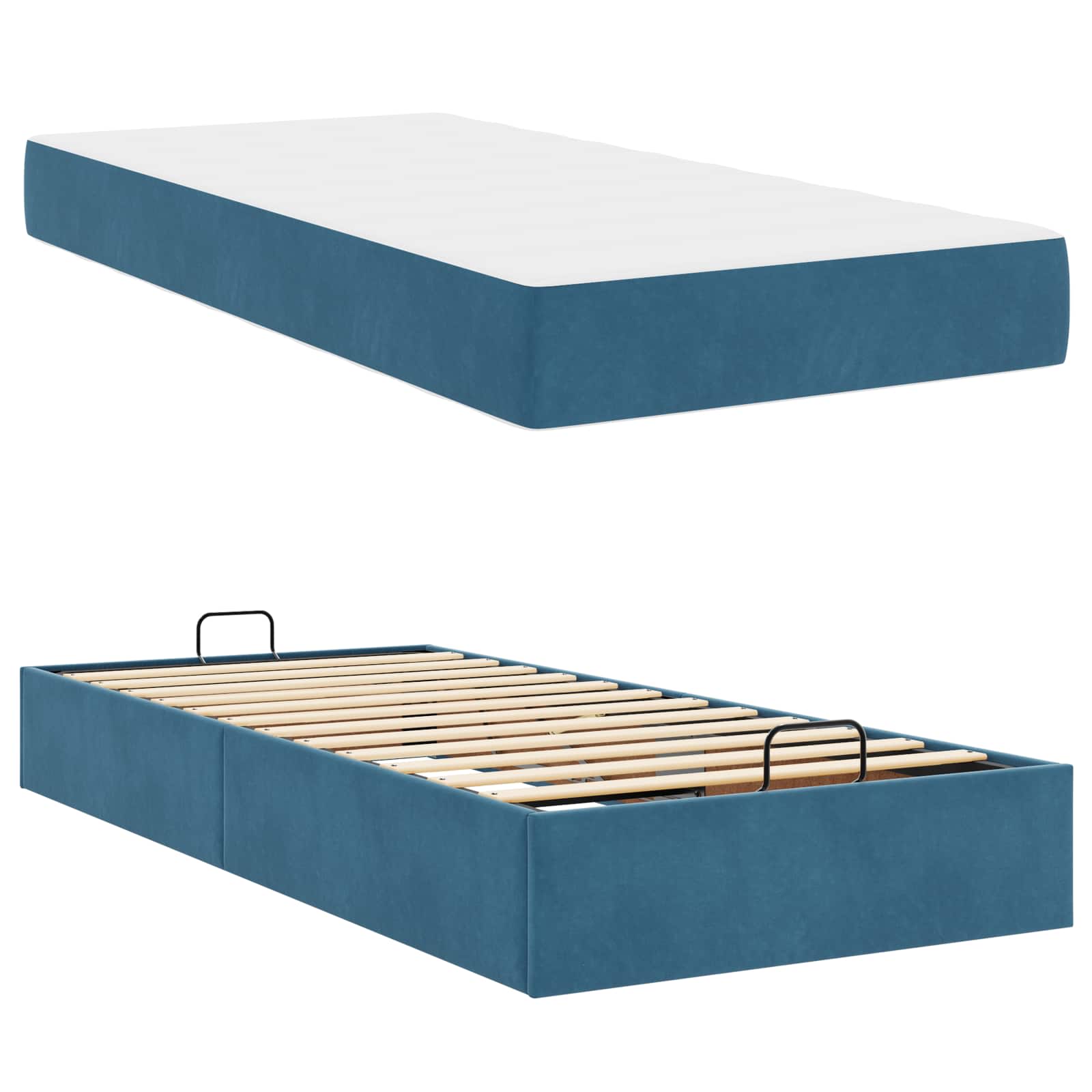 Bedframe met matras met matras 2 pcs Blauw Fluweel is nu te koop bij PeponiXL, paradijselijk wonen!