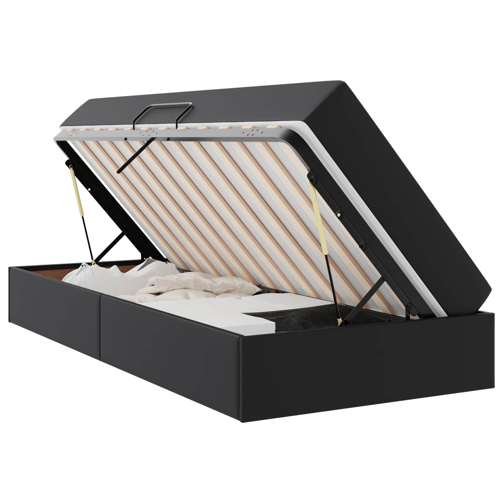 Opslag bed met matras met matras met opslag 2 pcs Zwart Leer is nu te koop bij PeponiXL, paradijselijk wonen!