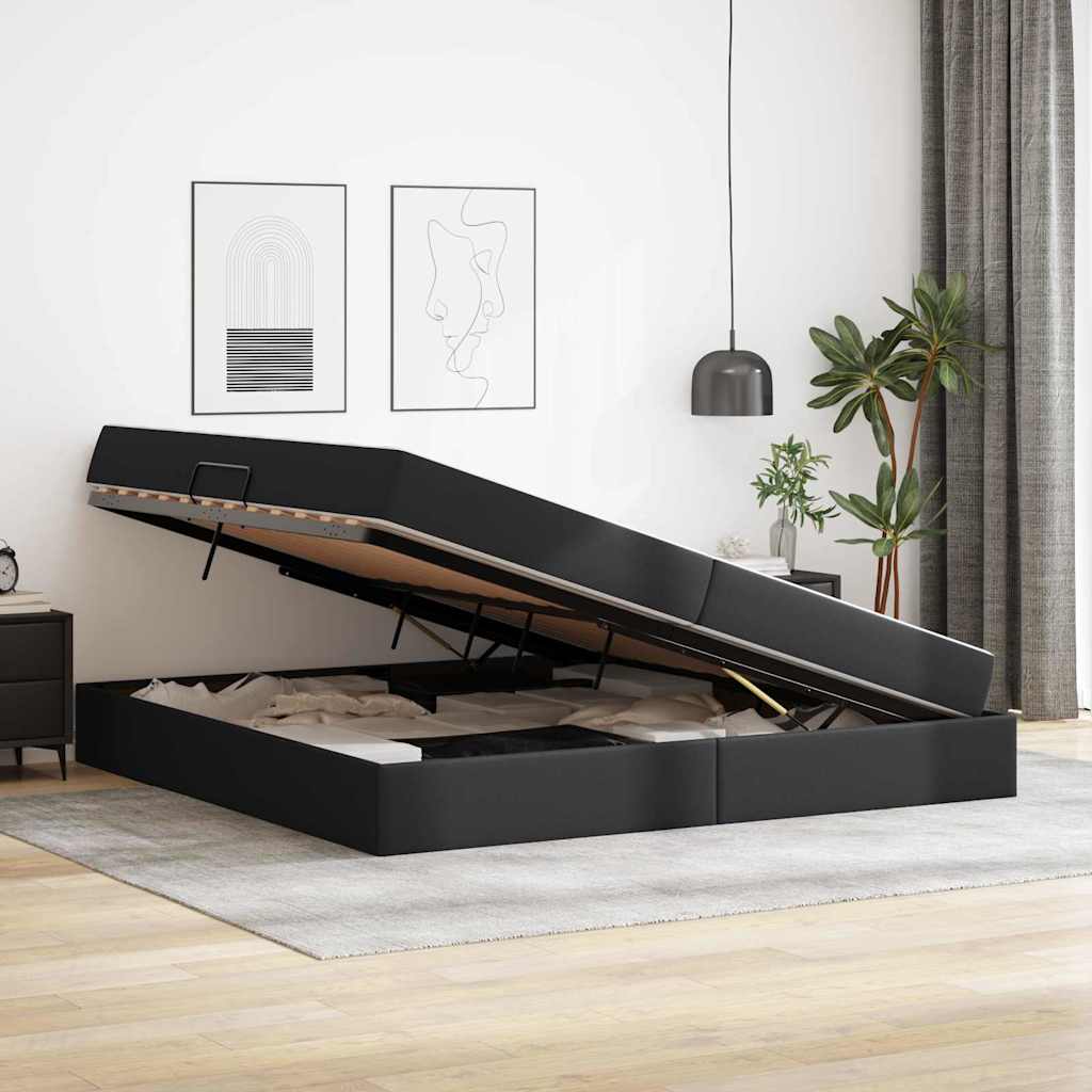Opslag bed met matras met matras met opslag 2 pcs Zwart Leer is nu te koop bij PeponiXL, paradijselijk wonen!