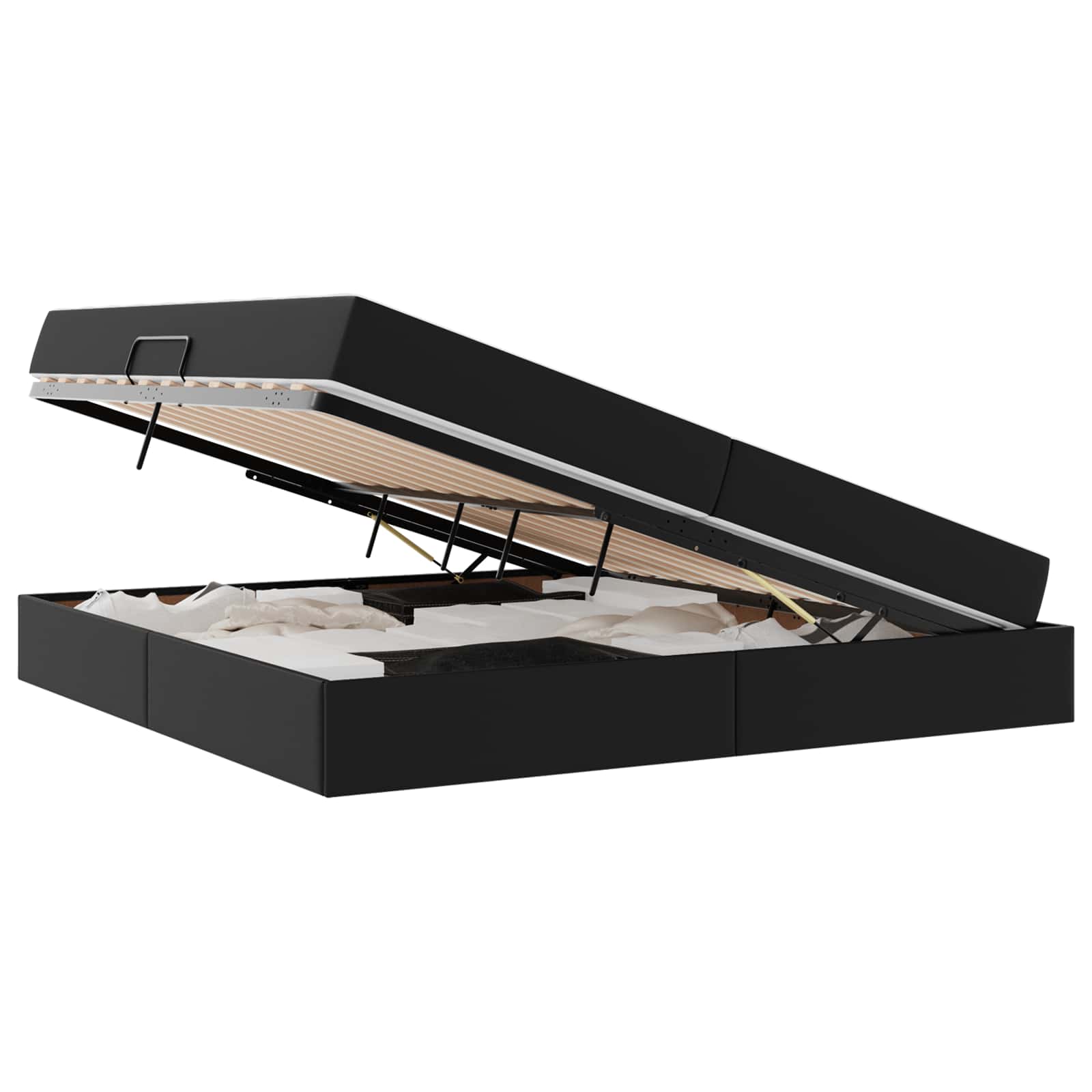 Opslag bed met matras met matras met opslag 2 pcs Zwart Leer is nu te koop bij PeponiXL, paradijselijk wonen!
