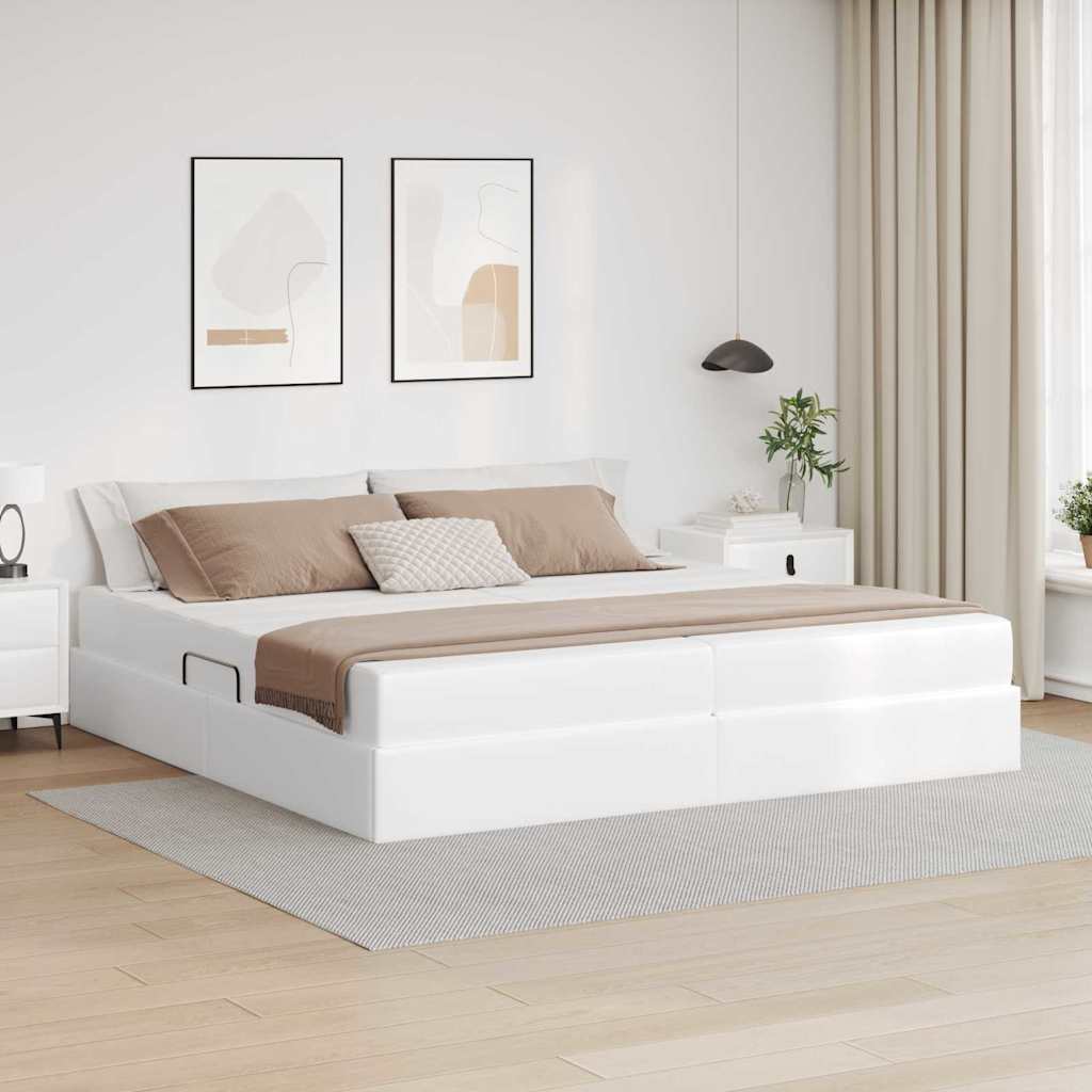 Opslag bed met matras met matras met opslag 2 pcs Wit Leer is nu te koop bij PeponiXL, paradijselijk wonen!