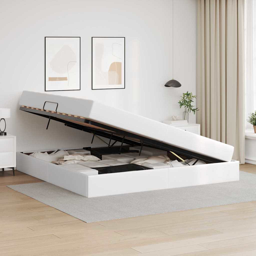 Opslag bed met matras met matras met opslag 2 pcs Wit Leer is nu te koop bij PeponiXL, paradijselijk wonen!