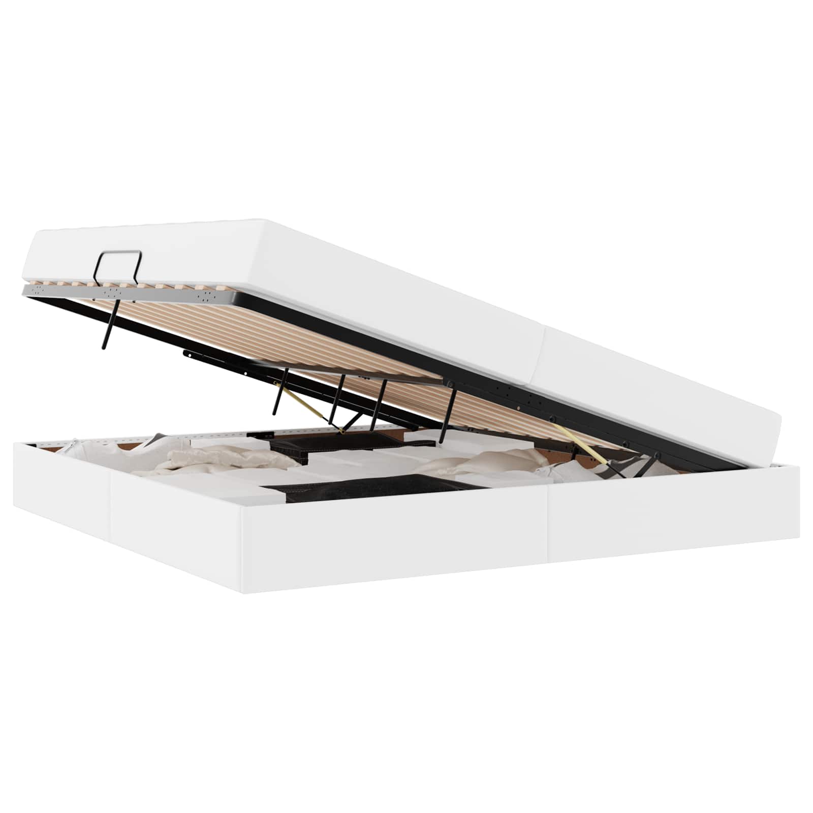 Opslag bed met matras met matras met opslag 2 pcs Wit Leer is nu te koop bij PeponiXL, paradijselijk wonen!