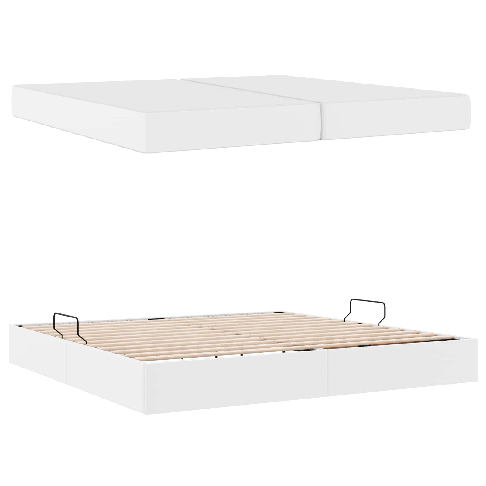 Opslag bed met matras met matras met opslag 2 pcs Wit Leer is nu te koop bij PeponiXL, paradijselijk wonen!