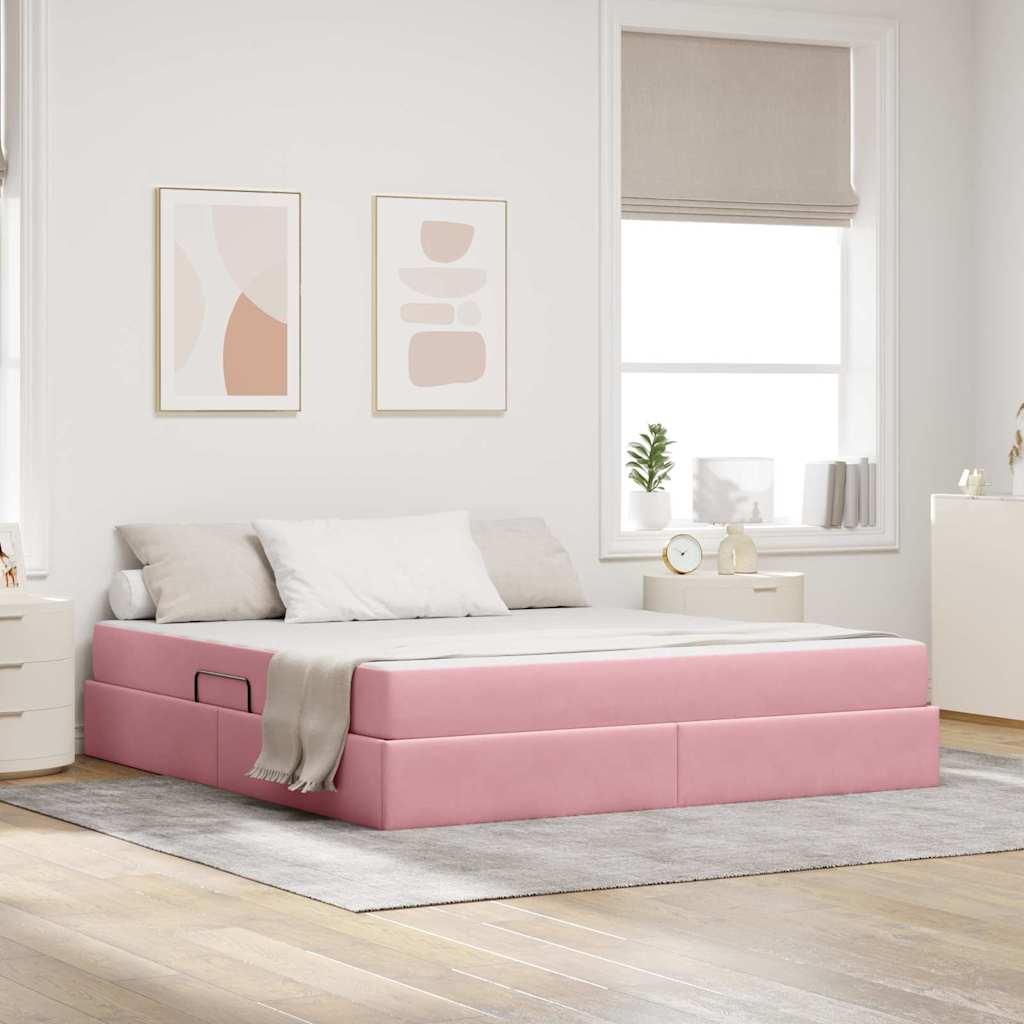Opbergbed met matras met matras Roze 160 x 200 cm Fluweel is nu te koop bij PeponiXL, paradijselijk wonen!