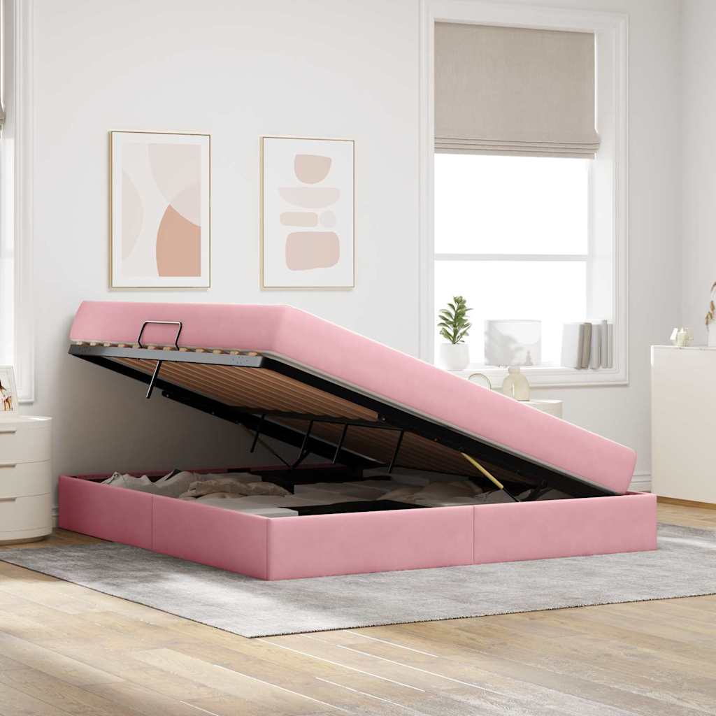 Opbergbed met matras met matras Roze 160 x 200 cm Fluweel is nu te koop bij PeponiXL, paradijselijk wonen!