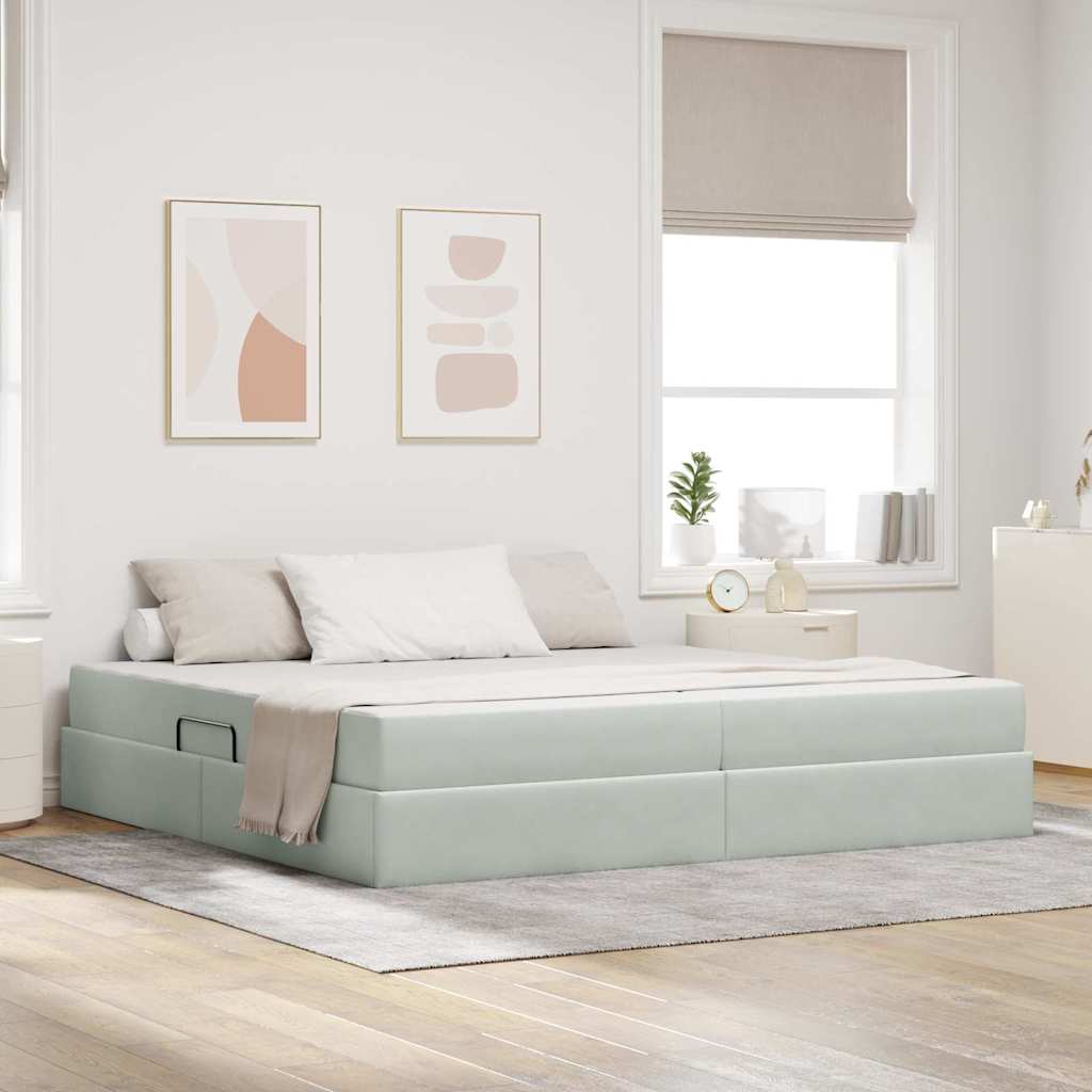 Opbergbed met matras met matras Lichtgrijs 200 x 200 cm Fluweel is nu te koop bij PeponiXL, paradijselijk wonen!