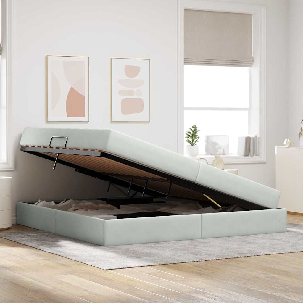 Opbergbed met matras met matras Lichtgrijs 200 x 200 cm Fluweel is nu te koop bij PeponiXL, paradijselijk wonen!