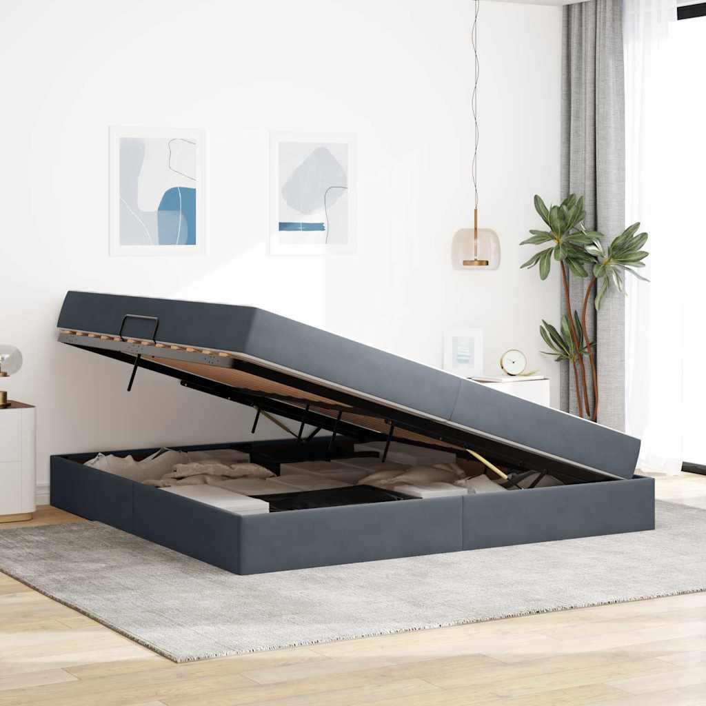 Opbergbed met matras Donkergrijs 200 x 200 cm Fluweel is nu te koop bij PeponiXL, paradijselijk wonen!