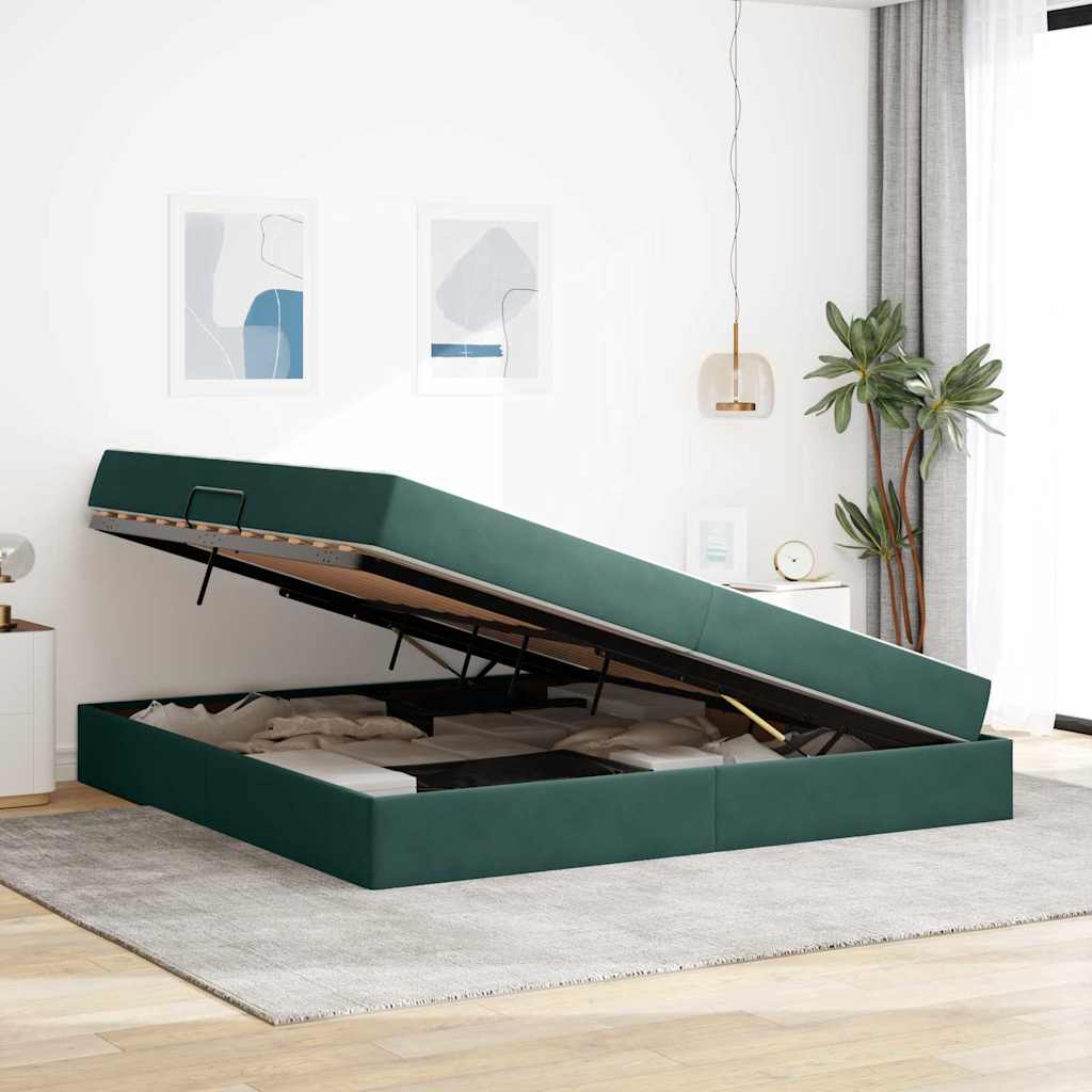 Opbergbed met matras Donkergroen 200 x 200 cm Fluweel is nu te koop bij PeponiXL, paradijselijk wonen!