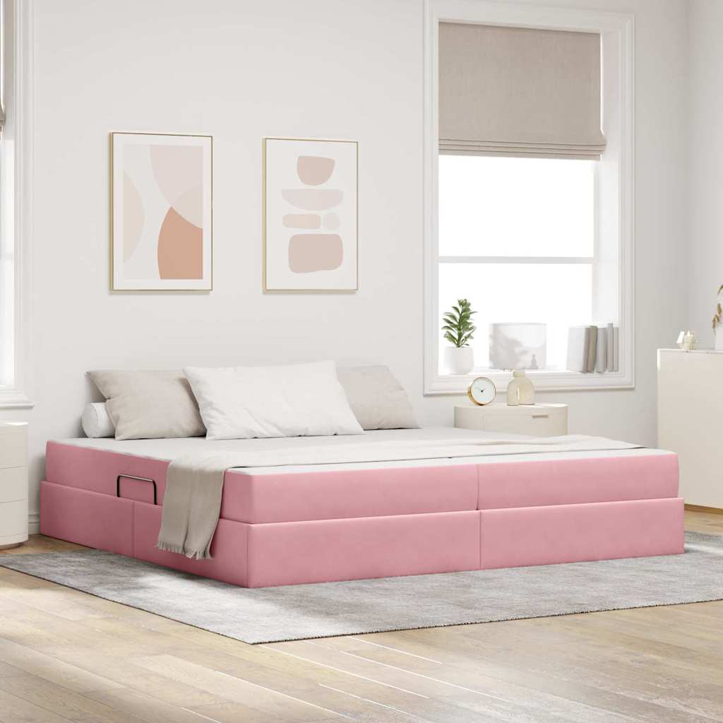 Opbergbed met matras met matras Roze 200 x 200 cm Fluweel is nu te koop bij PeponiXL, paradijselijk wonen!