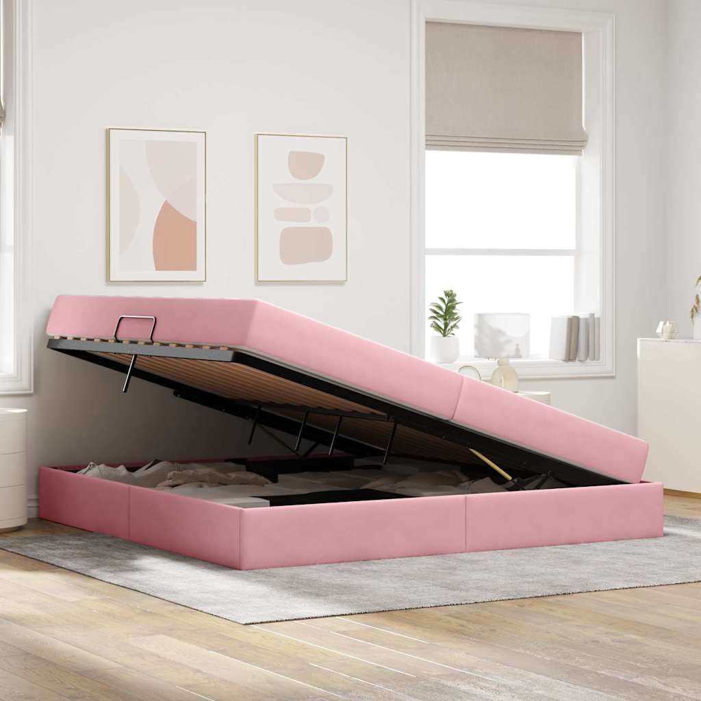 Opbergbed met matras met matras Roze 200 x 200 cm Fluweel is nu te koop bij PeponiXL, paradijselijk wonen!