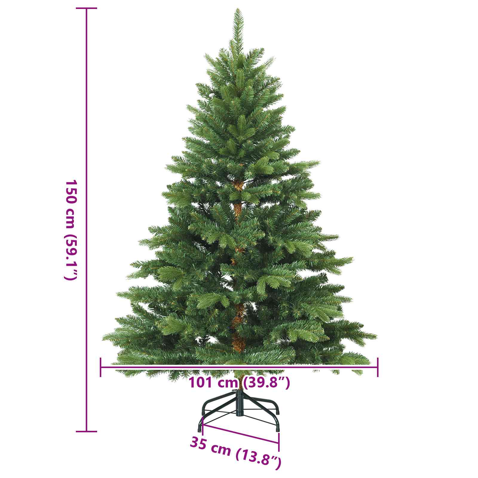 Kunstmatige Inklapbare Kerstboom Groen 150 cm PVC, PE en staal is nu te koop bij PeponiXL, paradijselijk wonen!