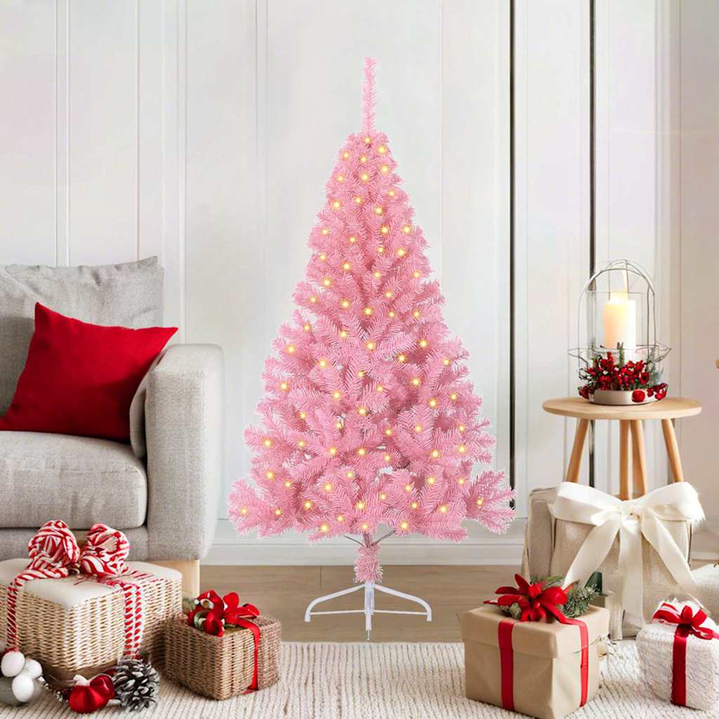 Kunstmatig Voorverlicht Kerstboom met 150 LED Roze 120 cm PVC is nu te koop bij PeponiXL, paradijselijk wonen!