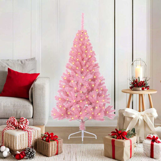 Kunstmatig Voorverlicht Kerstboom met 150 LED Roze 120 cm PVC is nu te koop bij PeponiXL, paradijselijk wonen!
