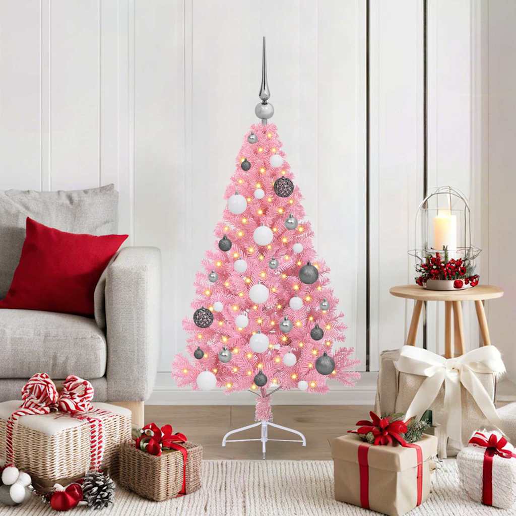 Kunstmatig Voorverlicht Kerstboom met 150 LED Roze 120 cm PVC is nu te koop bij PeponiXL, paradijselijk wonen!