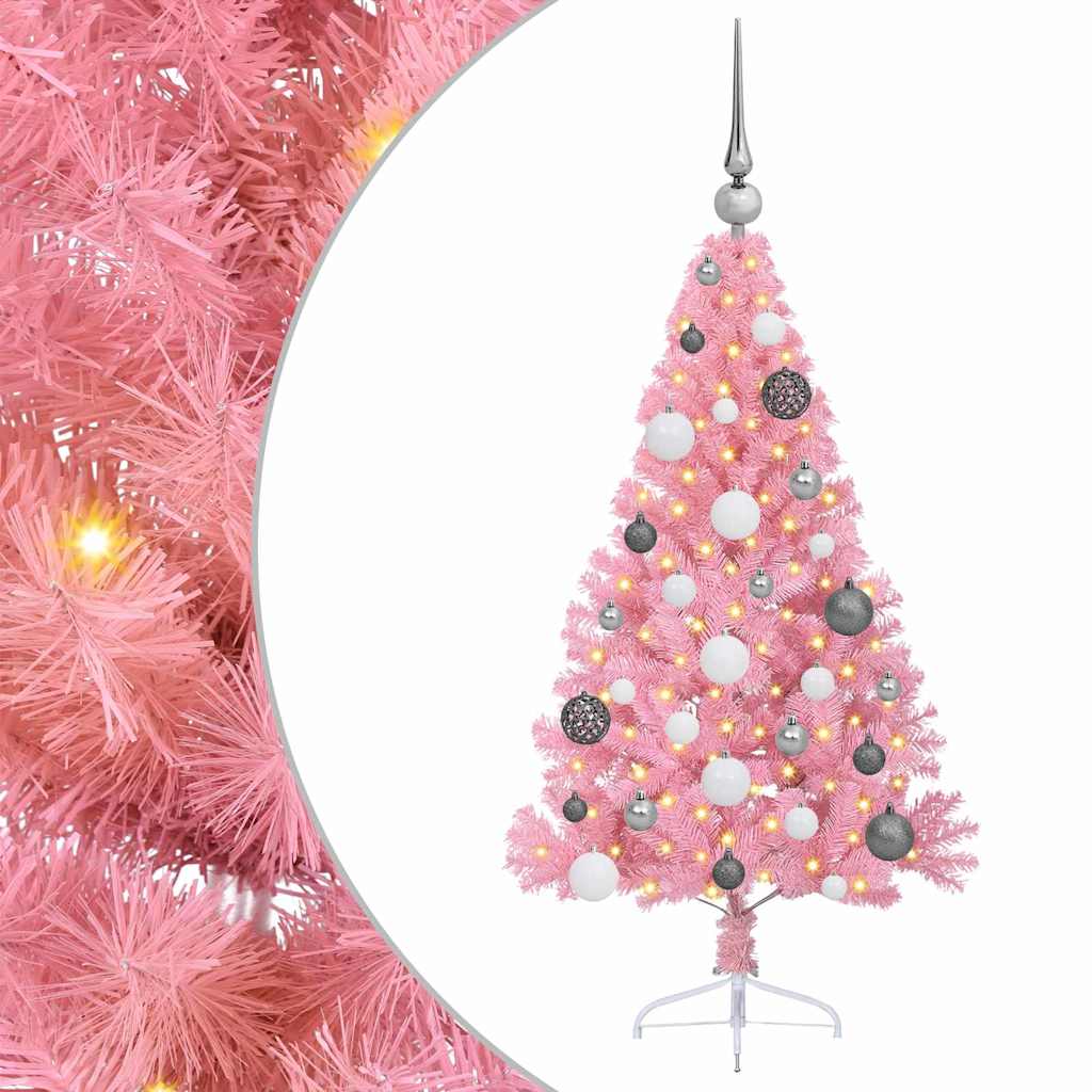 Kunstmatig Voorverlicht Kerstboom met 150 LED Roze 120 cm PVC is nu te koop bij PeponiXL, paradijselijk wonen!
