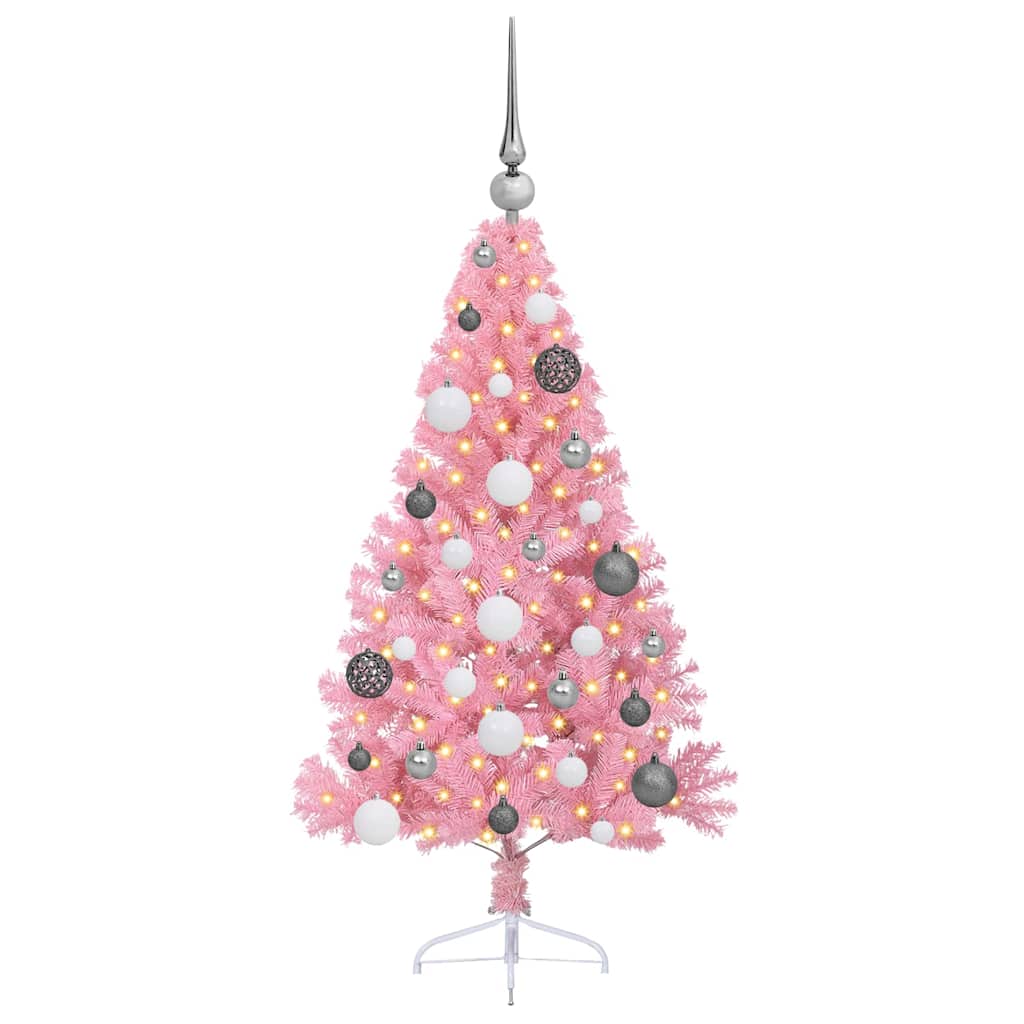 Kunstmatig Voorverlicht Kerstboom met 150 LED Roze 120 cm PVC is nu te koop bij PeponiXL, paradijselijk wonen!