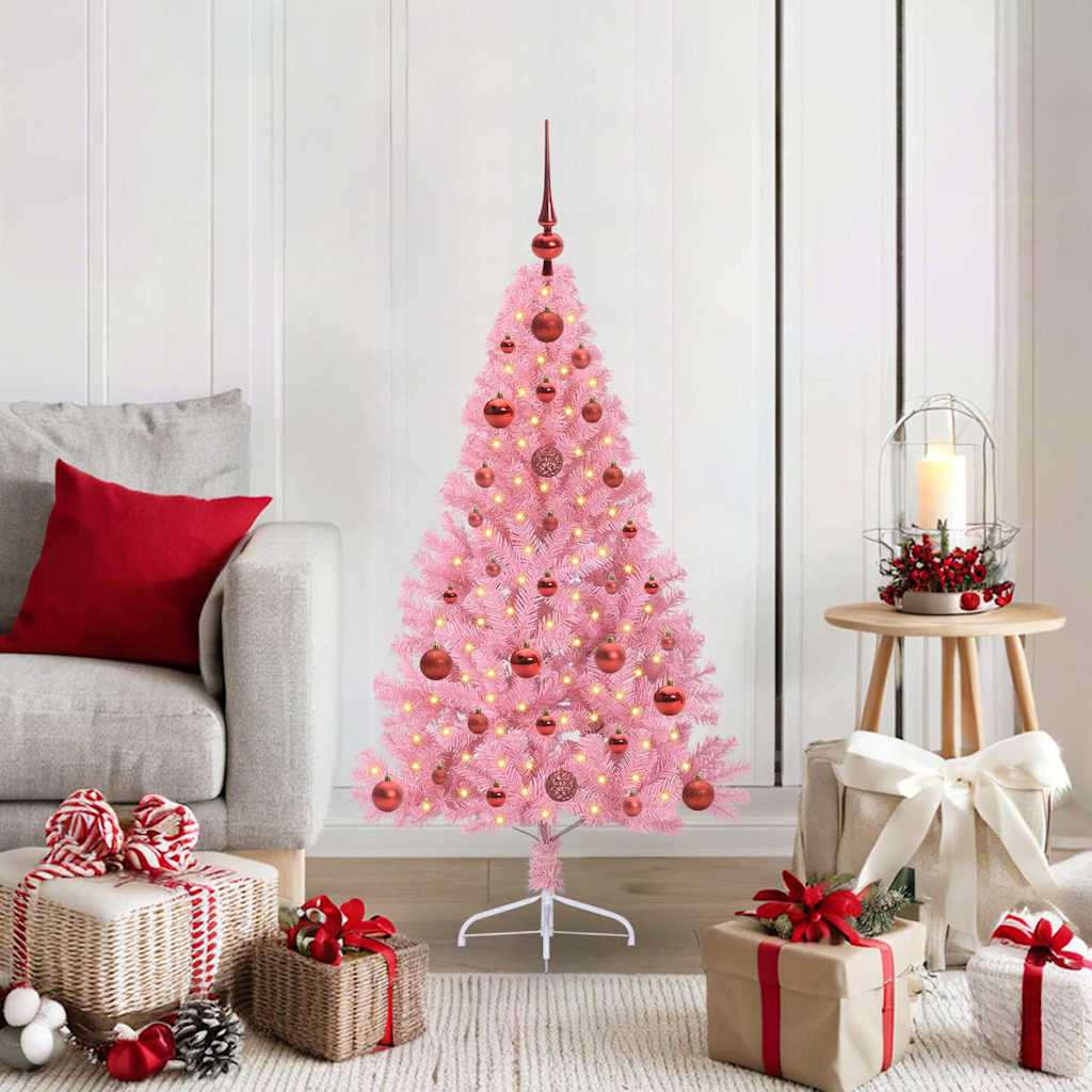 Kunstmatig Voorverlicht Kerstboom met 150 LED Roze 120 cm PVC is nu te koop bij PeponiXL, paradijselijk wonen!