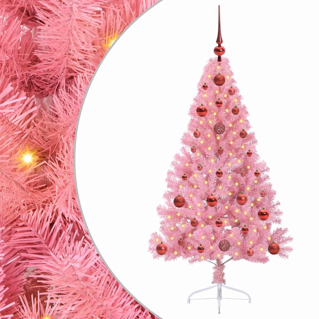 Kunstmatig Voorverlicht Kerstboom met 150 LED Roze 120 cm PVC is nu te koop bij PeponiXL, paradijselijk wonen!