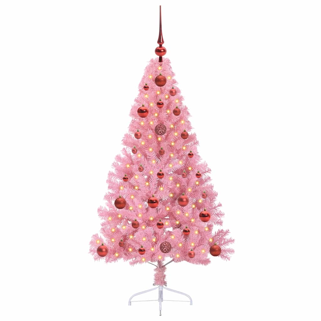 Kunstmatig Voorverlicht Kerstboom met 150 LED Roze 120 cm PVC is nu te koop bij PeponiXL, paradijselijk wonen!
