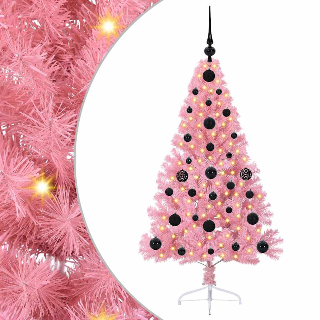 Kunstmatig Voorverlicht Kerstboom met 150 LED Roze 120 cm PVC is nu te koop bij PeponiXL, paradijselijk wonen!