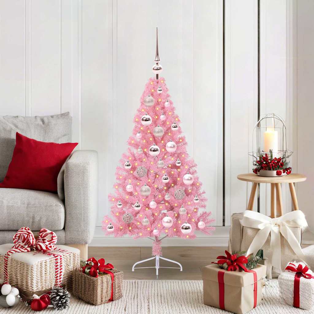 Kunstmatig Voorverlicht Kerstboom met 150 LED Roze 120 cm PVC is nu te koop bij PeponiXL, paradijselijk wonen!
