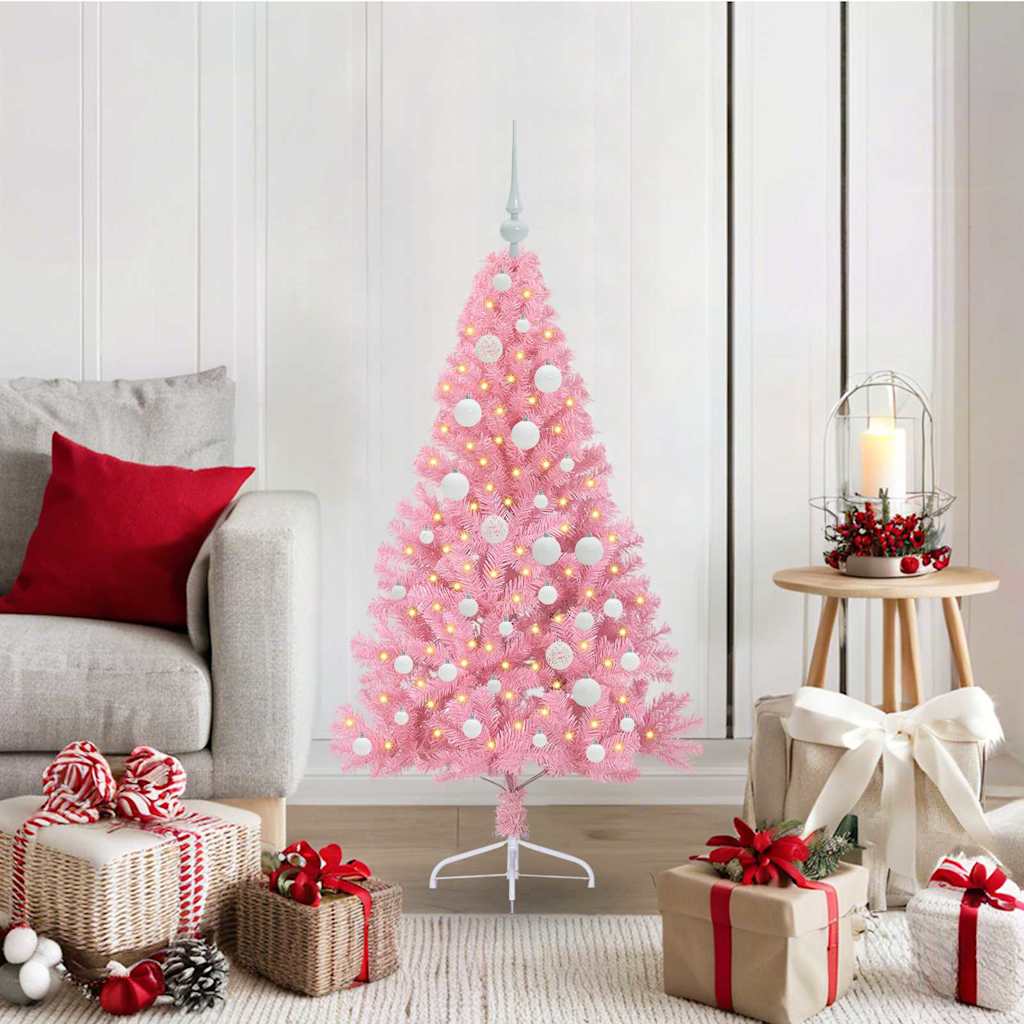 Kunstmatig Voorverlicht Kerstboom met 150 LED Roze 120 cm PVC is nu te koop bij PeponiXL, paradijselijk wonen!