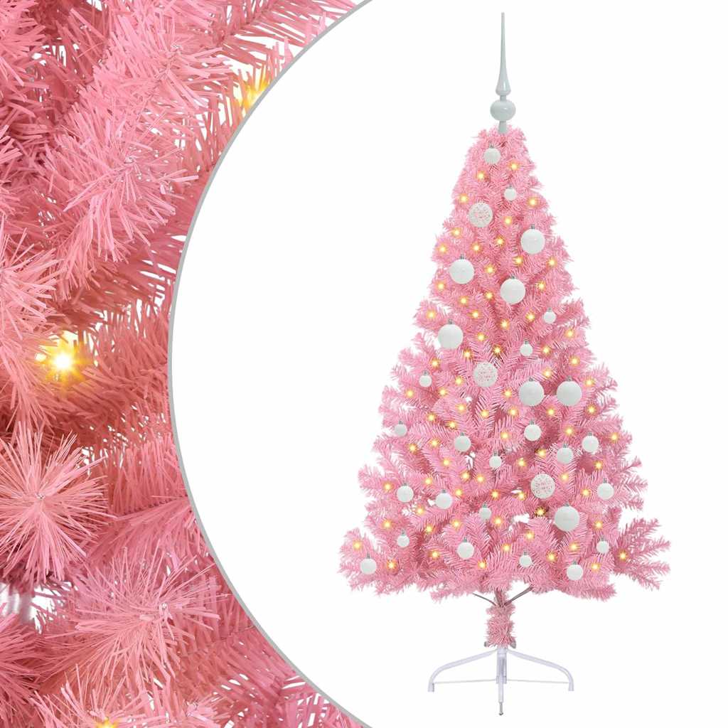 Kunstmatig Voorverlicht Kerstboom met 150 LED Roze 120 cm PVC is nu te koop bij PeponiXL, paradijselijk wonen!