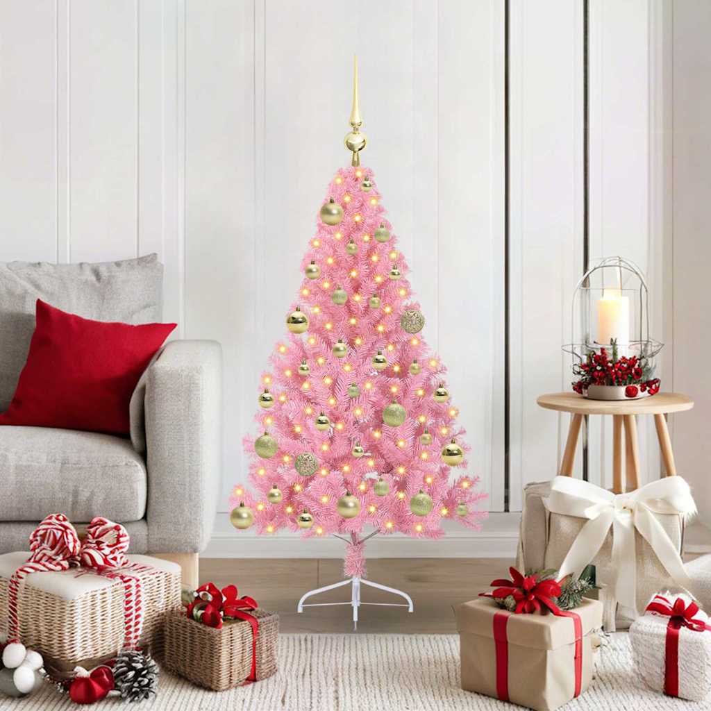 Kunstmatig Voorverlicht Kerstboom met 150 LED Roze 120 cm PVC is nu te koop bij PeponiXL, paradijselijk wonen!