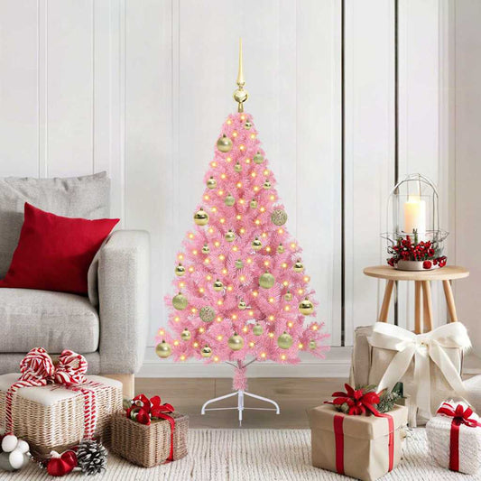 Kunstmatig Voorverlicht Kerstboom met 150 LED Roze 120 cm PVC is nu te koop bij PeponiXL, paradijselijk wonen!