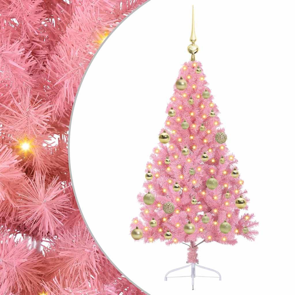 Kunstmatig Voorverlicht Kerstboom met 150 LED Roze 120 cm PVC is nu te koop bij PeponiXL, paradijselijk wonen!