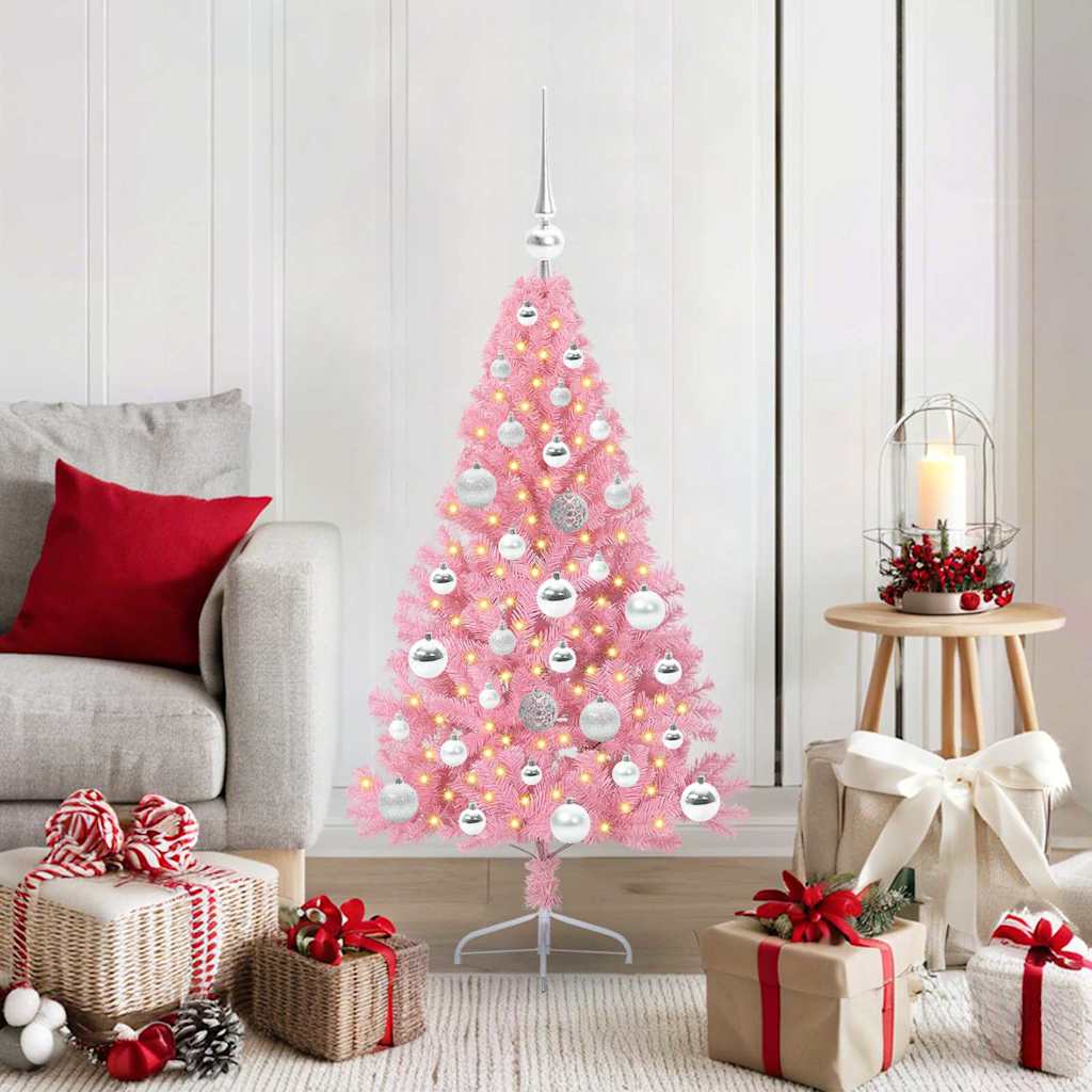 Kunstmatig Voorverlicht Kerstboom met 150 LED Roze 120 cm PVC is nu te koop bij PeponiXL, paradijselijk wonen!