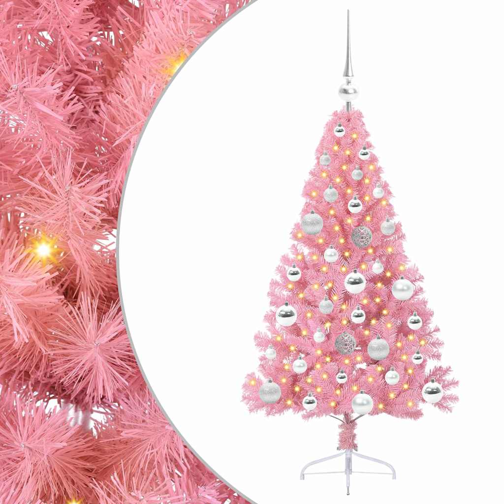 Kunstmatig Voorverlicht Kerstboom met 150 LED Roze 120 cm PVC is nu te koop bij PeponiXL, paradijselijk wonen!