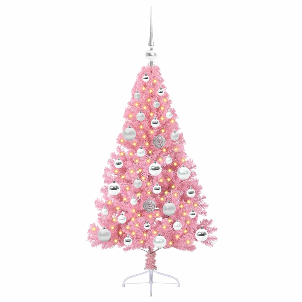 Kunstmatig Voorverlicht Kerstboom met 150 LED Roze 120 cm PVC is nu te koop bij PeponiXL, paradijselijk wonen!