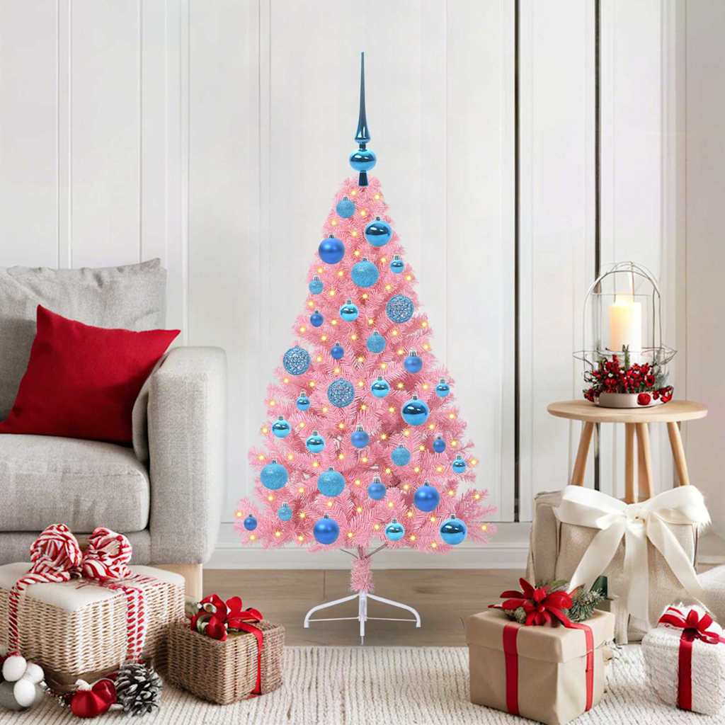 Kunstmatig Voorverlicht Kerstboom met 150 LED Roze 120 cm PVC is nu te koop bij PeponiXL, paradijselijk wonen!