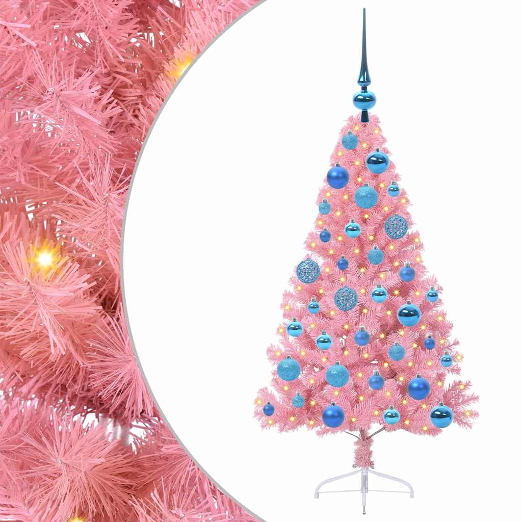 Kunstmatig Voorverlicht Kerstboom met 150 LED Roze 120 cm PVC is nu te koop bij PeponiXL, paradijselijk wonen!