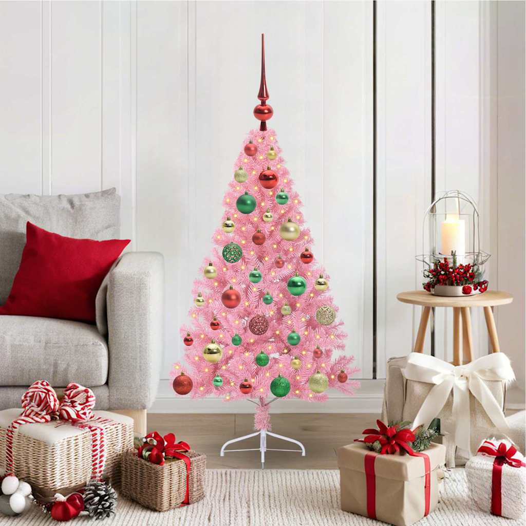 Kunstmatig Voorverlicht Kerstboom met 150 LED Roze 120 cm PVC is nu te koop bij PeponiXL, paradijselijk wonen!