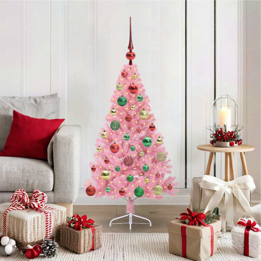 Kunstmatig Voorverlicht Kerstboom met 150 LED Roze 120 cm PVC is nu te koop bij PeponiXL, paradijselijk wonen!
