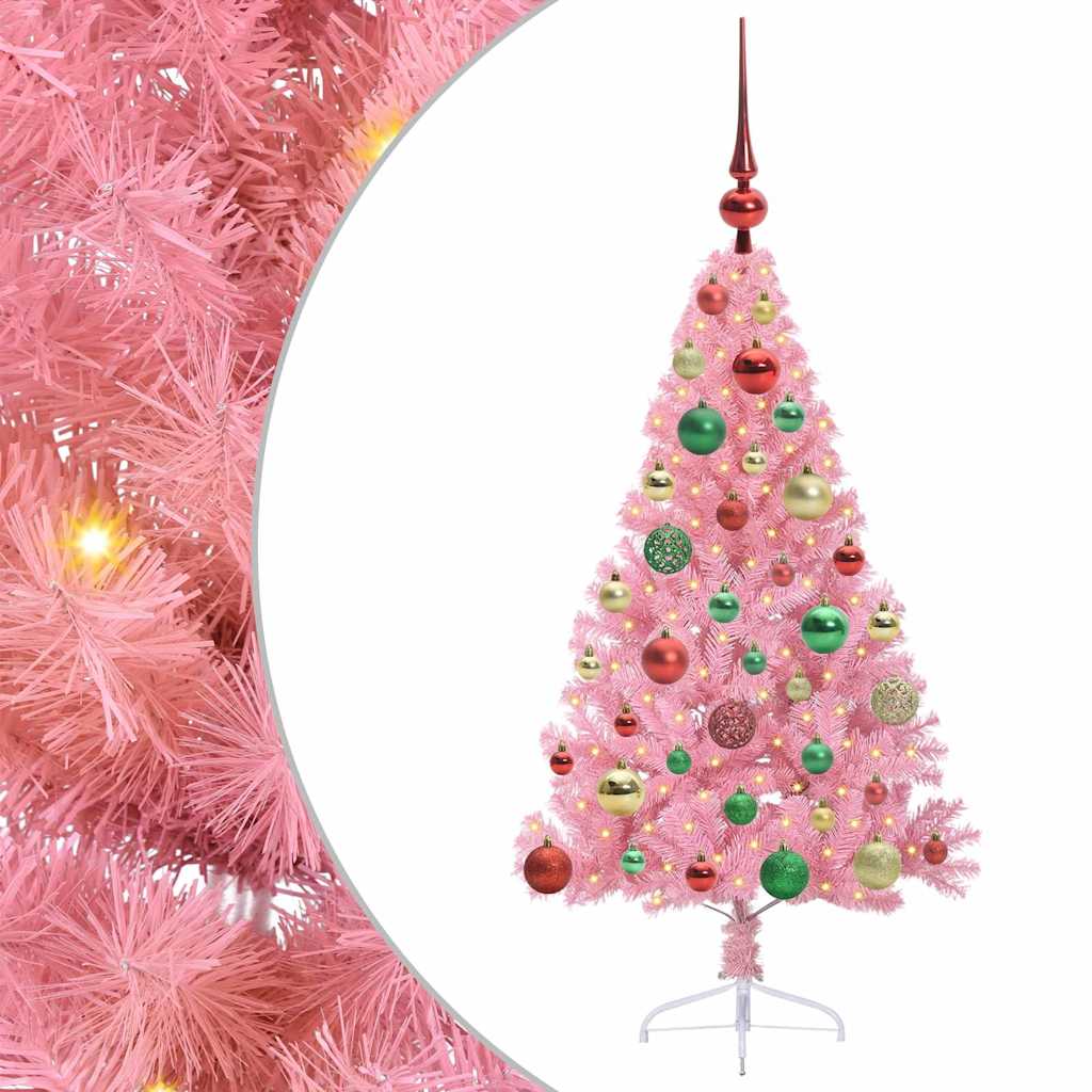 Kunstmatig Voorverlicht Kerstboom met 150 LED Roze 120 cm PVC is nu te koop bij PeponiXL, paradijselijk wonen!
