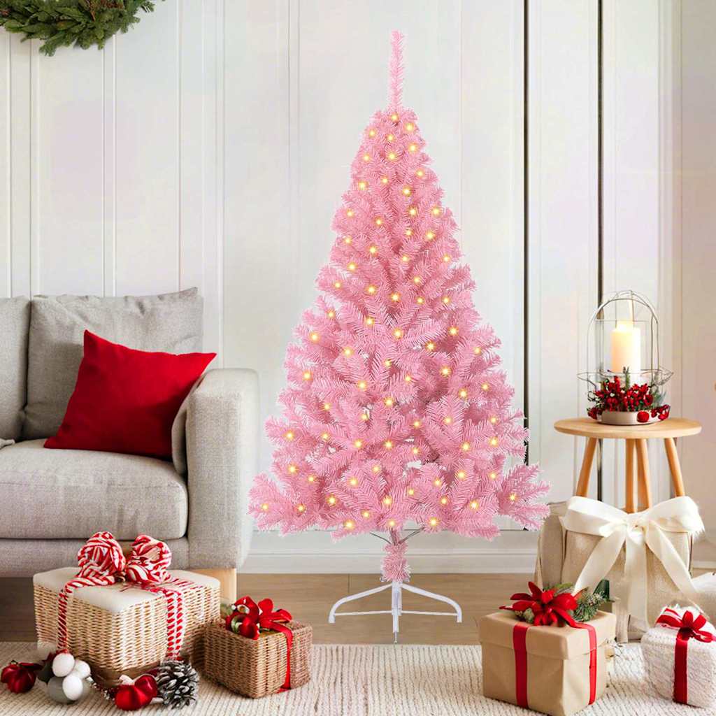 Kunstmatig Voorverlicht Kerstboom met 150 LED Roze 150 cm PVC is nu te koop bij PeponiXL, paradijselijk wonen!