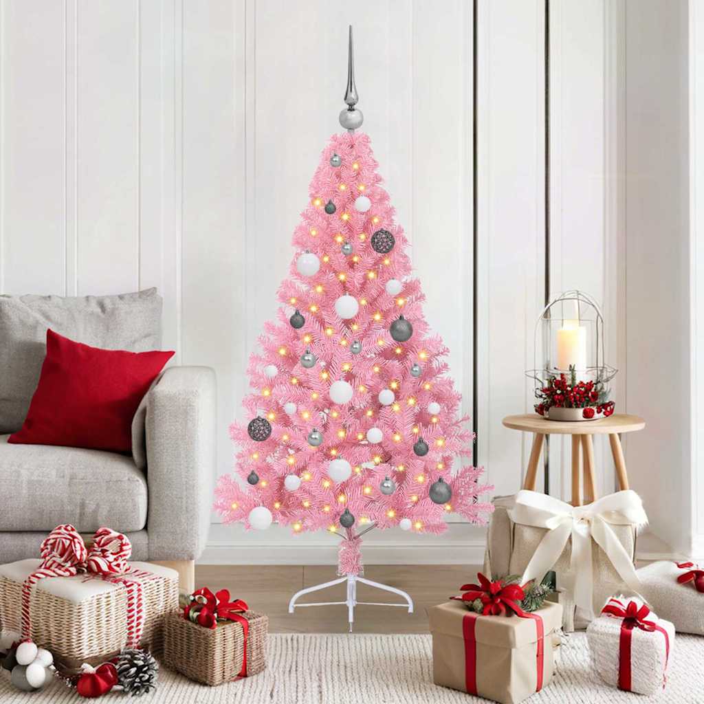 Kunstmatig Voorverlicht Kerstboom met 150 LED Roze 150 cm PVC is nu te koop bij PeponiXL, paradijselijk wonen!