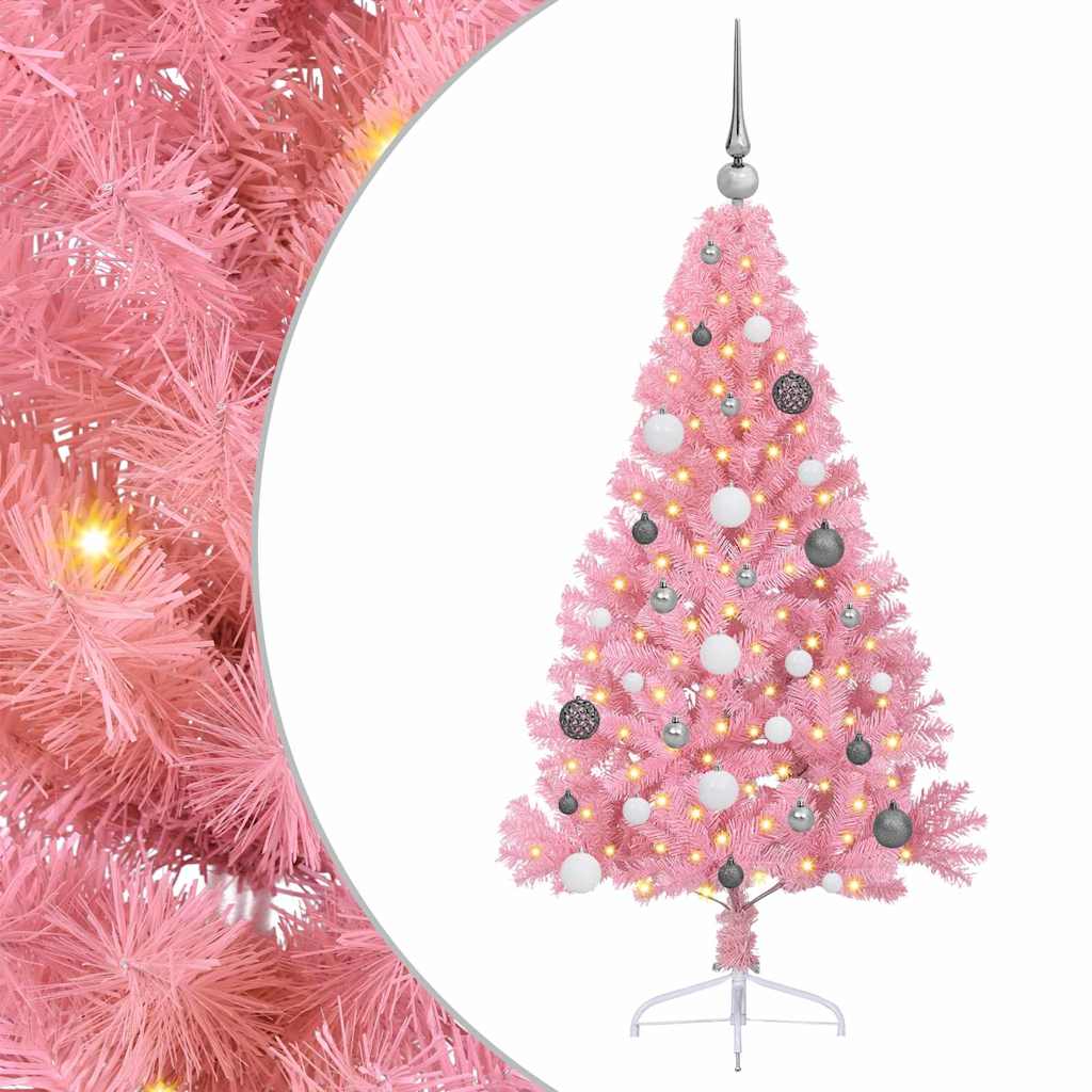 Kunstmatig Voorverlicht Kerstboom met 150 LED Roze 150 cm PVC is nu te koop bij PeponiXL, paradijselijk wonen!